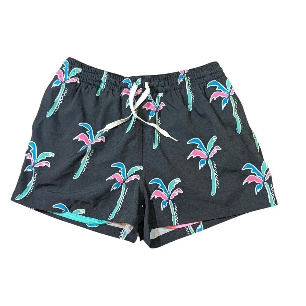 Chubbies Swim Trunks Men L Black Havana Nights 4” Inseam Palm Tree Mesh Liner